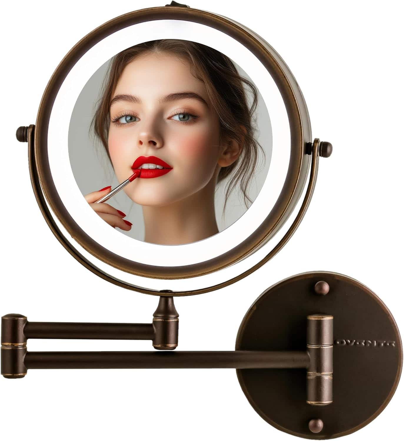 Stamp n Camp - OVENTE 9" Lighted Wall Mount Makeup Mirror with 1X/10X Magnification, Cordless Double Sided Magnifying Round Vanity and - length 24 X width 20