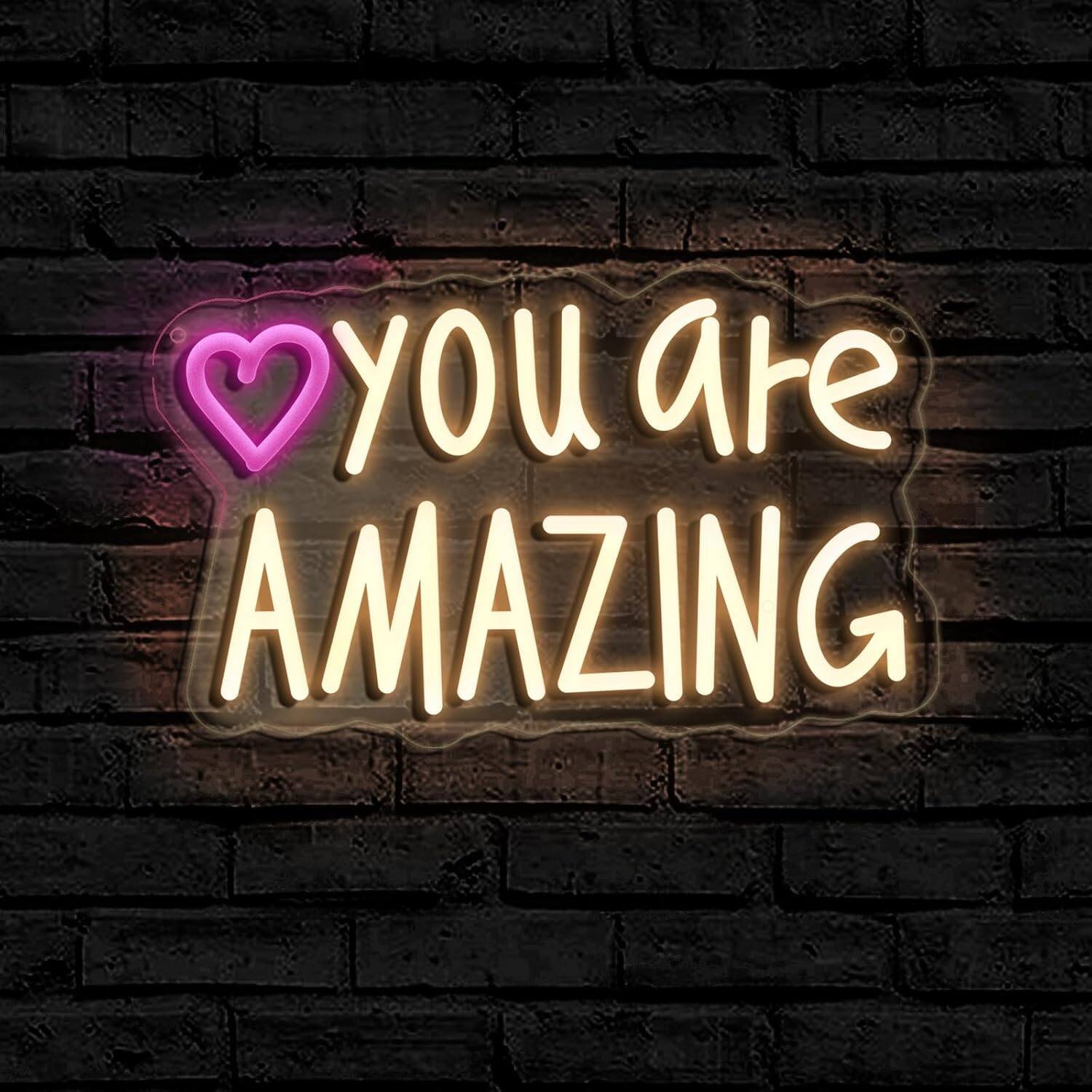 Auledio - You Are Amazing Neon Wall Decor, Dimmable USB Pink LED Light - Pink、white