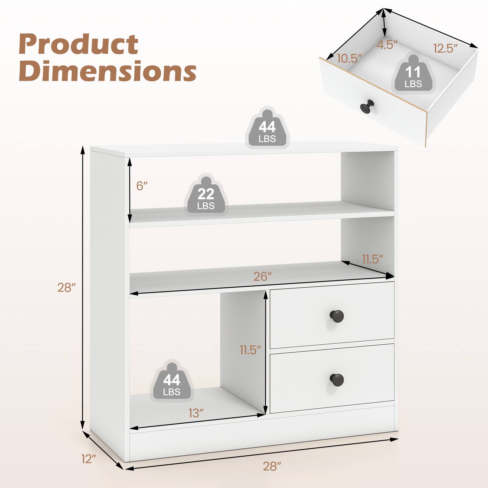 Product Dimensions: 10.5" x 4.5" x 12.5", 11 LBS, 44 LBS, 6" x 22 LBS, 28" x 26" x 11.5", 11.5" x 44 LBS, 13" x 12" x 28"