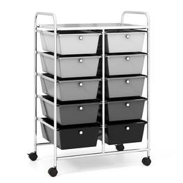 Costway - 10 Drawer Storage Cart Utility Rolling Trolley Kitchen Office Organizer - Gradient Black