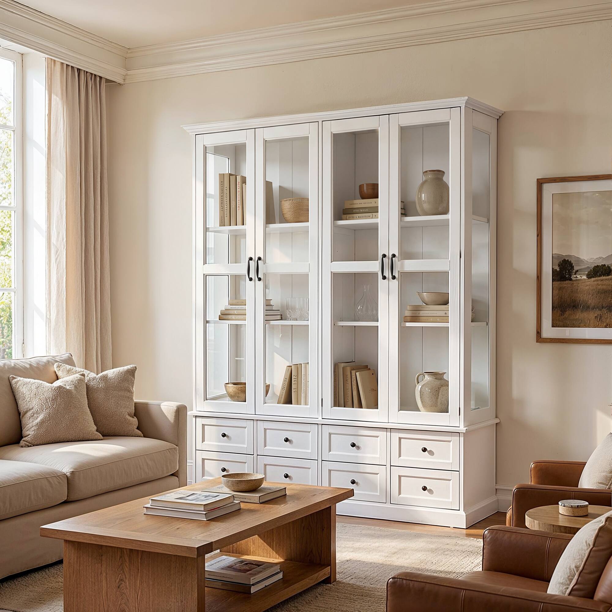 Alt View 6. Famapy - French Style Glass Display Cabinet with Storage Drawers and Anti-Tip Design.