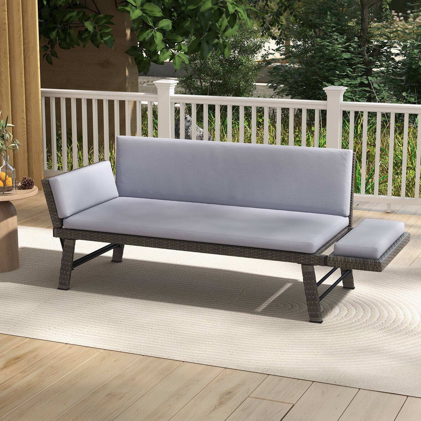 Alt View 1. SlickBlue - Outdoor Convertible Sofa Daybed with Adjustable Armrests for Balcony or Patio - Grey.