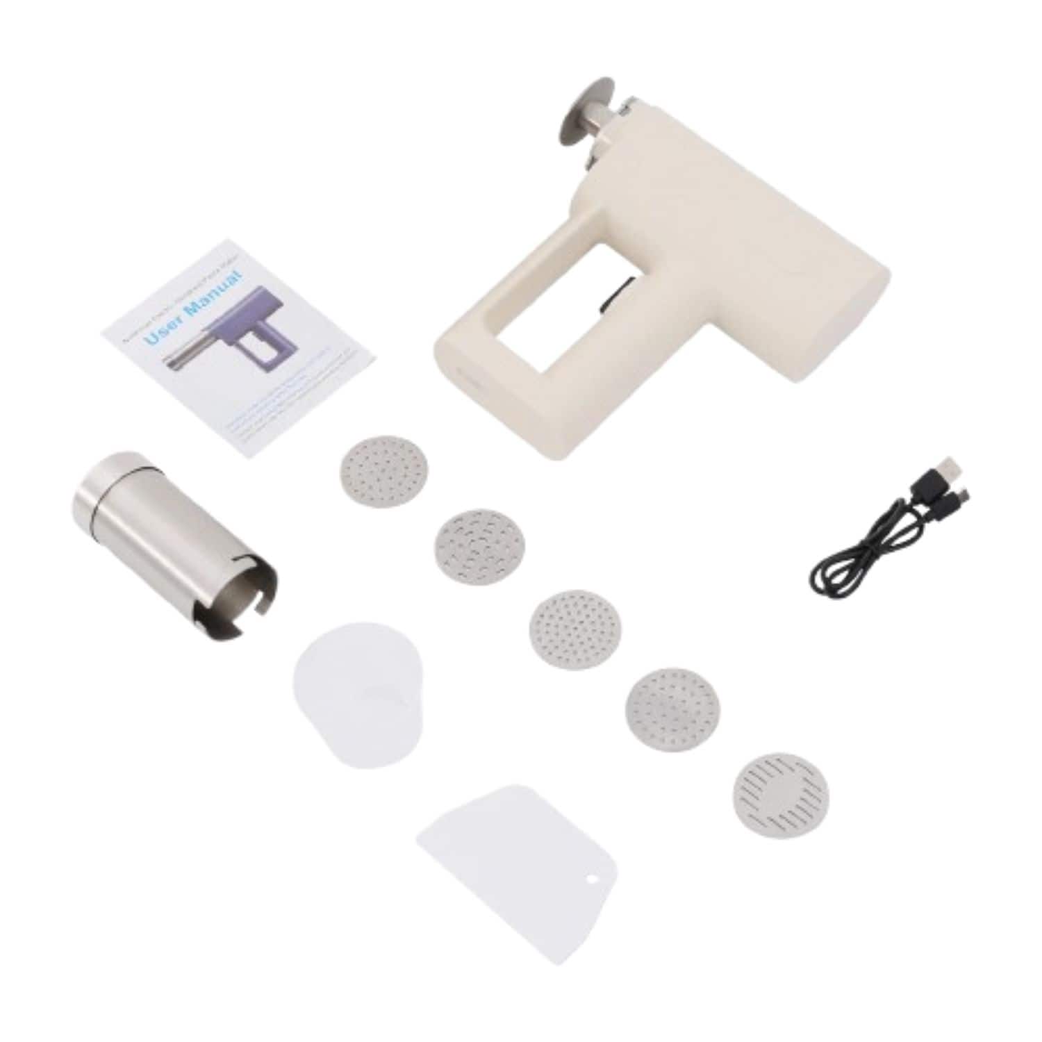 Home Collection - Electric 5-in-1 Pasta Maker – Automatic Handheld Noodle Extruder Machine with Interchangeable Molds - White / Silver