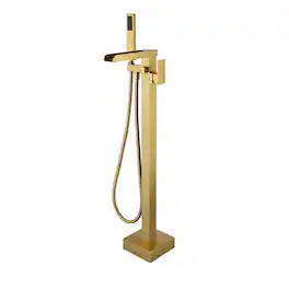 Boyel Living - 2.4 GPM Single-Handle Floor Mount Freestanding Tub Faucet with Hand Shower and Built-in Valve - Brushed Gold