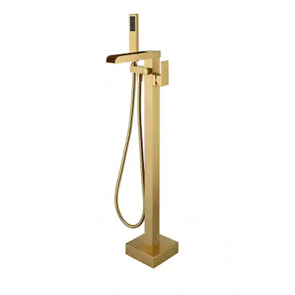 Front. Boyel Living - 2.4 GPM Single-Handle Floor Mount Freestanding Tub Faucet with Hand Shower and Built-in Valve in Brushed Gold - Brushed Gold.