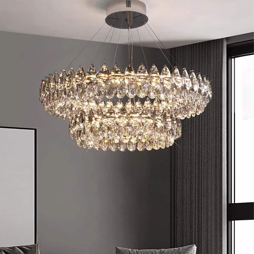 Siljoy - Crystal Dual Tier Water Drop Chandelier - Chrome