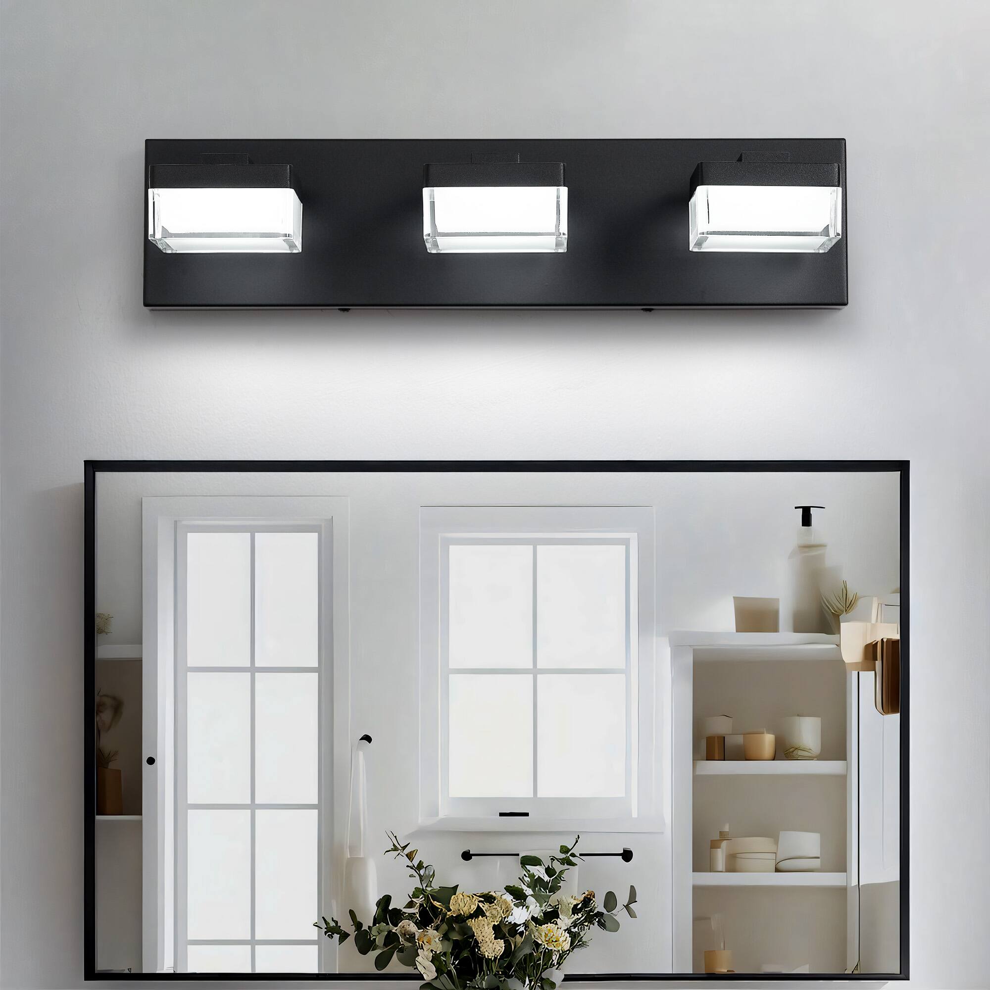 Front. HOMLUX - 18.11 in.  3 Lights Black LED Vanity Light Bar with Acrylic Shade.