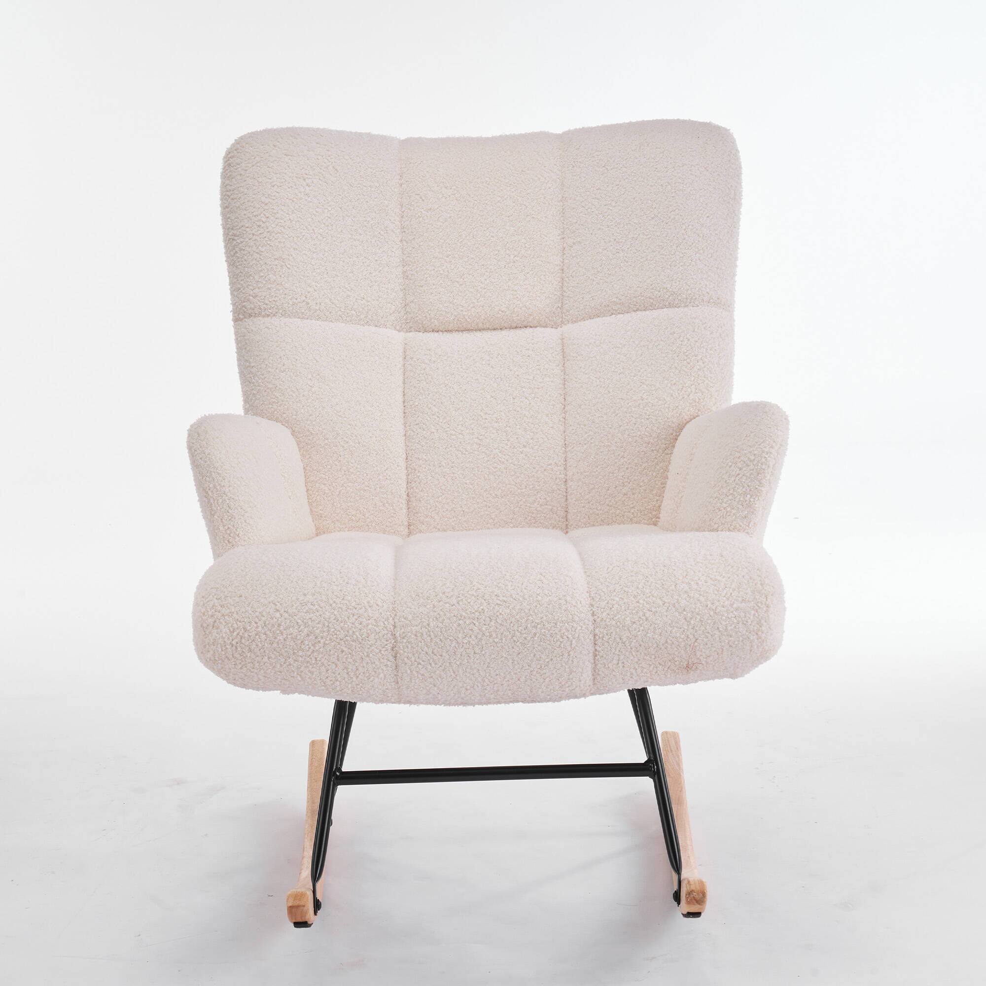 Angle. FERPIT - FERPIT Teddy Upholstered Wingback Rocking Accent Chair with Rubberwood Legs, White - White.