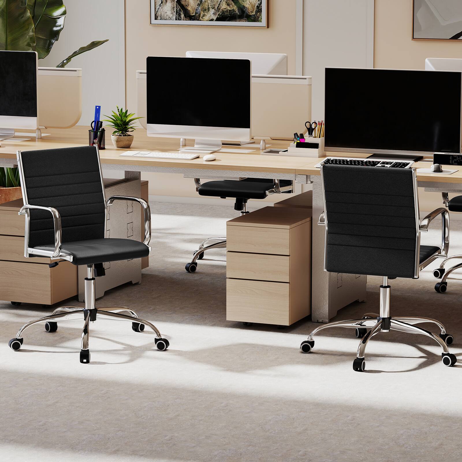 Alt View 1. Costway - PU Leather Office Chair High Back Conference Task Chair w/Armrests - Black.