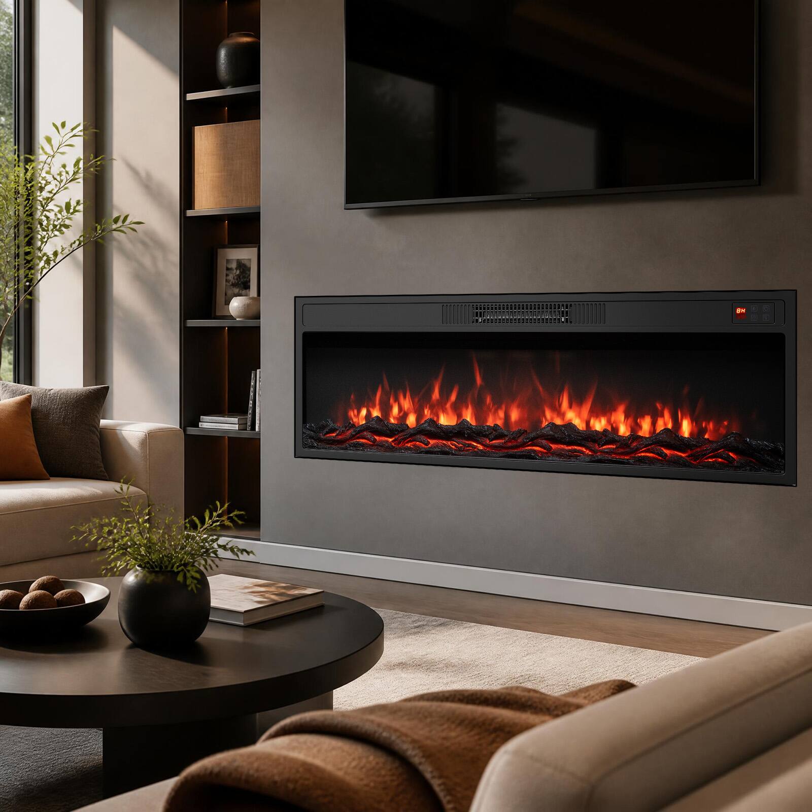 Alt View 1. Costway - Costway 40" Recessed Electric Fireplace Heater with Adjustable Flame Colors & Brightness - Black 40".