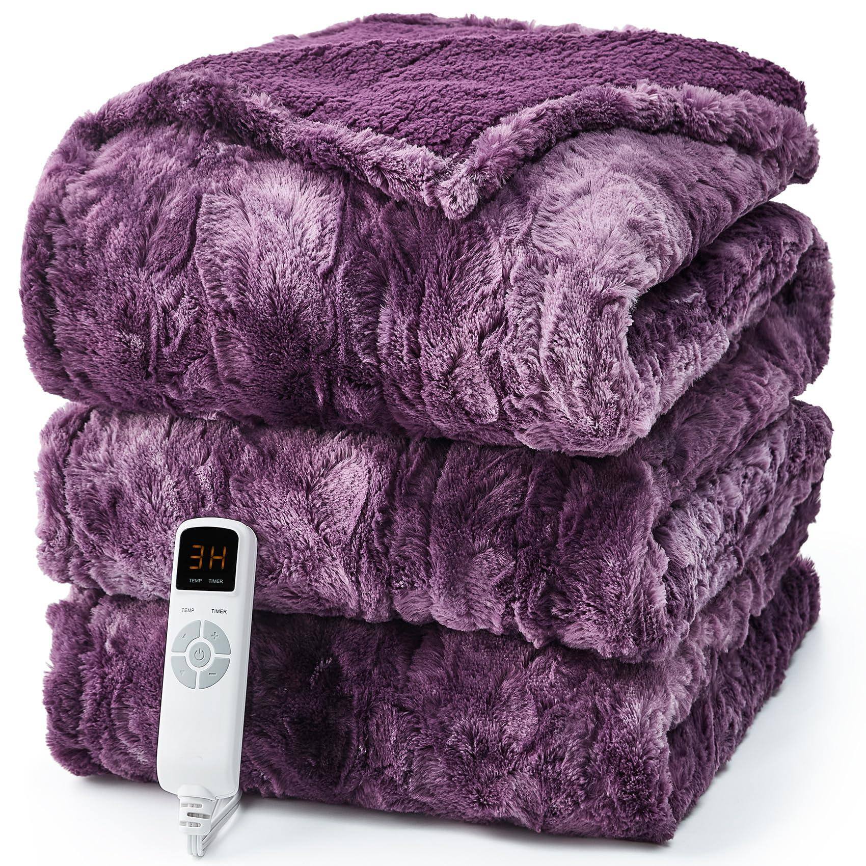 Front. Alchemy Casas - Electric Heated Blanket Throw Faux 10 Hours Auto Shut Off 9 Heating Levels Soft Warm Fast   Sherpa - Purple Twin.