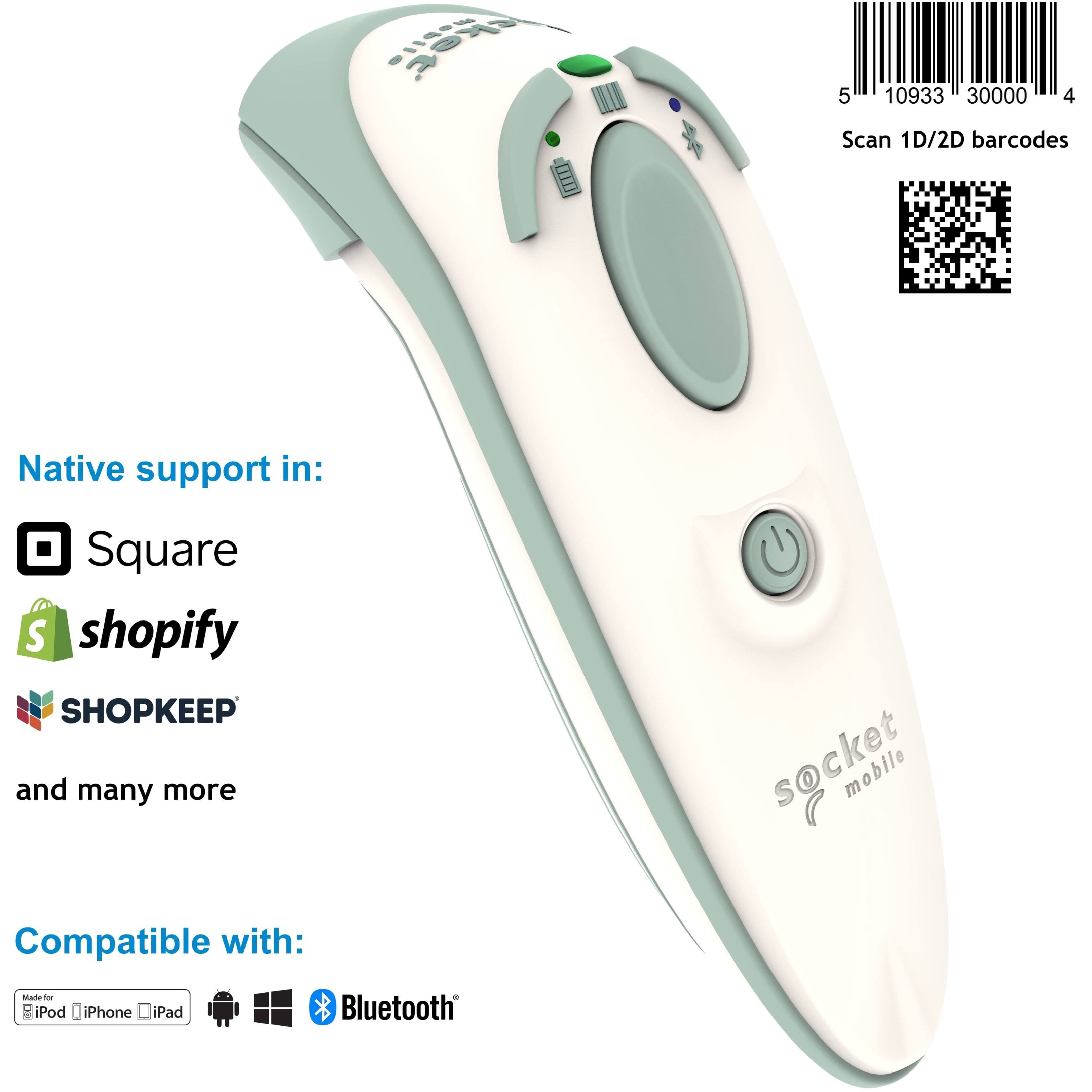 5
10933 30000
4
Scan 1D/2D barcodes
Native support in:
Square Shopify SHOPKEEP and many more
Compatible with:
secket
Made for iPod iPhone iPad
Bluetooth