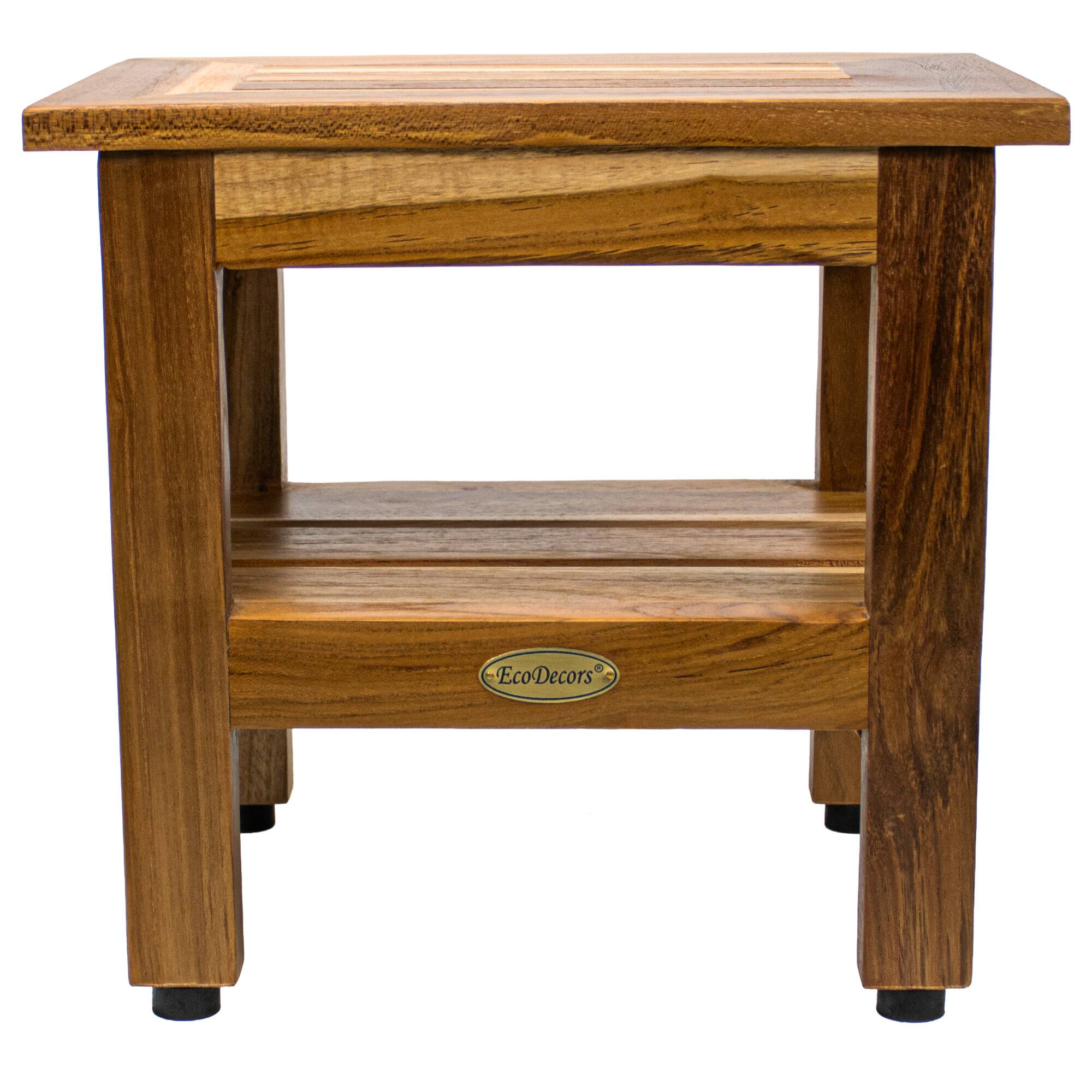 Front. EcoDecors - EcoDecors 14" Eleganto Shaving Foot Stool With Shelf - Natural.