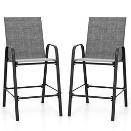 Costway - 2 PCS Outdoor Bar Stools 29" Fabric Bar Height Stools with Armrests & Footrest - Gray