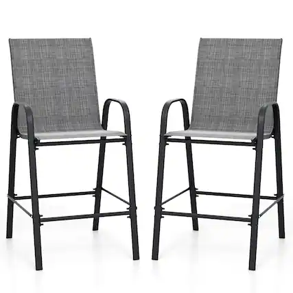 Front. Costway - Costway 2 PCS Outdoor Bar Stools 29" Fabric Bar Height Stools with Armrests & Footrest - Gray.