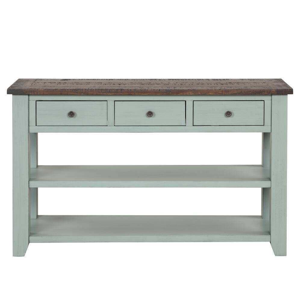 Alt View 3. Loheer - Loheer 48 Inch Solid Pine Wood Console Table with 3 Drawers Retro Blue - Retro Blue.