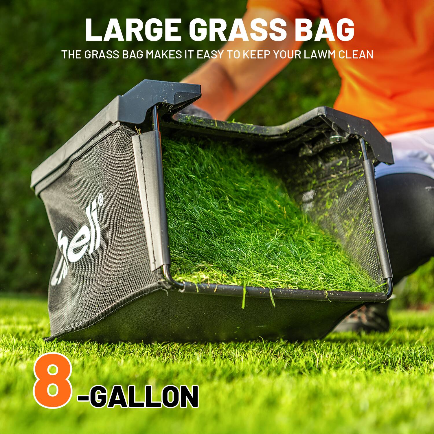 LARGE GRASS BAG, THE GRASS BAG MAKES IT EASY TO KEEP YOUR LAWN CLEAN, 8-GALLON