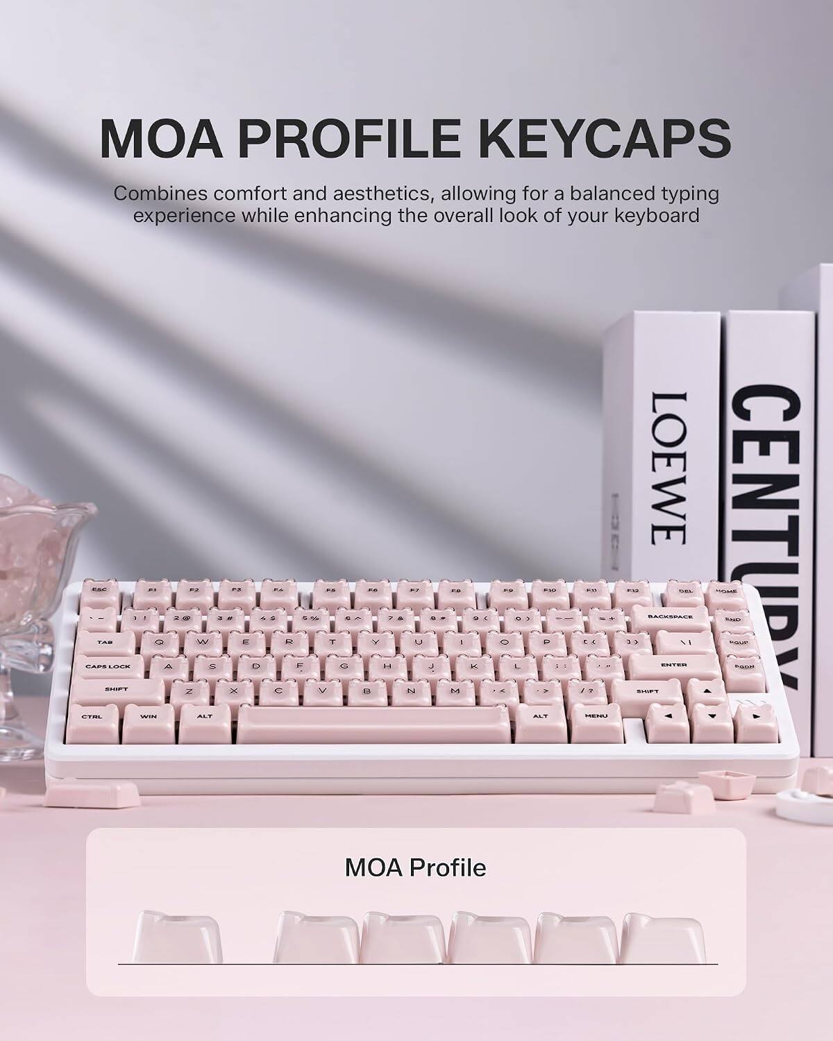 MOA PROFILE KEYCAPS

Combines comfort and aesthetics, allowing for a balanced typing experience while enhancing the overall look of your keyboard

LOEWE CENTURY

MOA Profile