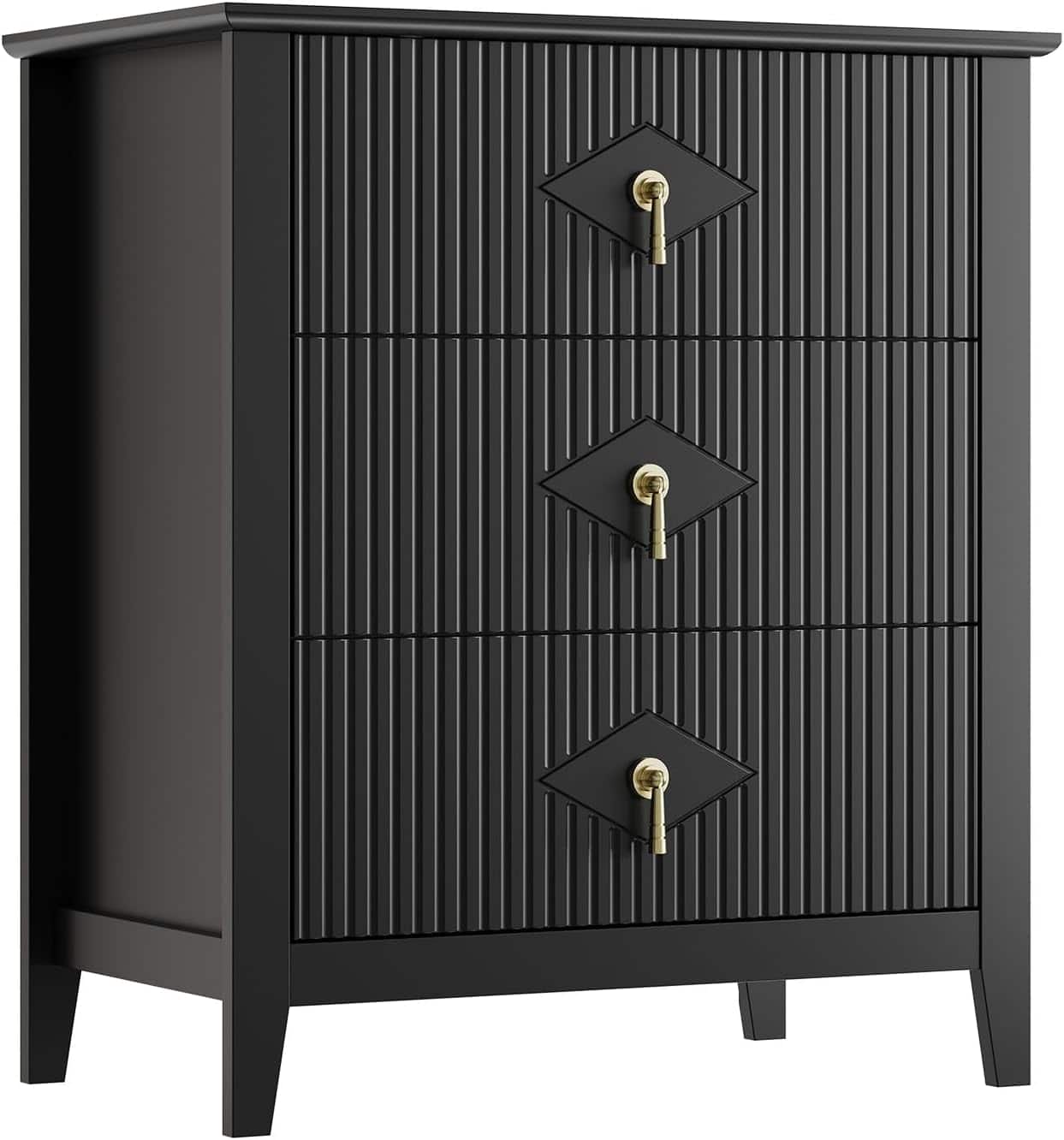 GARVEE - Fluted Dresser for Bedroom 27.5" Wide, 3-Drawer Wood Dresser Nightstand for Bedroom, Modern Chest of Drawers - Black