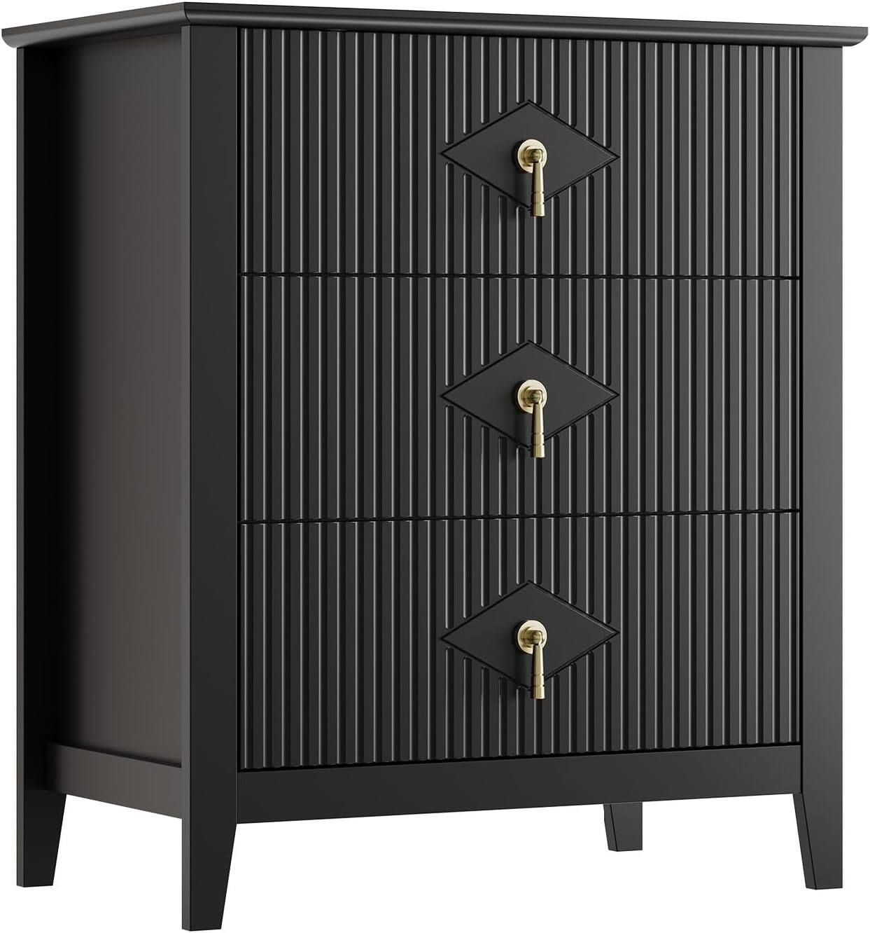 Front. GARVEE - Fluted Dresser for Bedroom 27.5" Wide, 3-Drawer Wood Dresser Nightstand for Bedroom, Modern Chest of Drawers - Black.