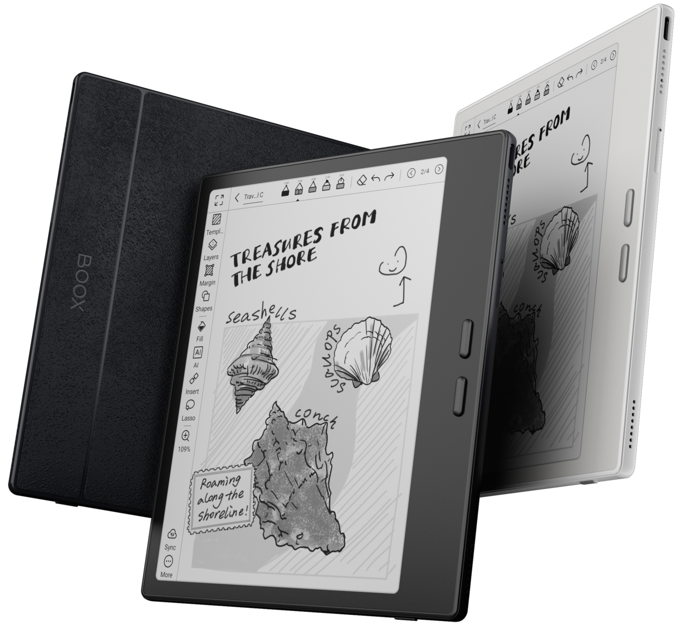 BOOX - 1 TrIC K Templ. FROM Layers TREASURES SHORE Margin THE Shapes seashells Fi A Insert Al LUOLLOTS Lasso conge R C 2/4 1 # M 1 t FROM RES RE OPS congh 5555899 Roaming along the Shoreline! Sync More
