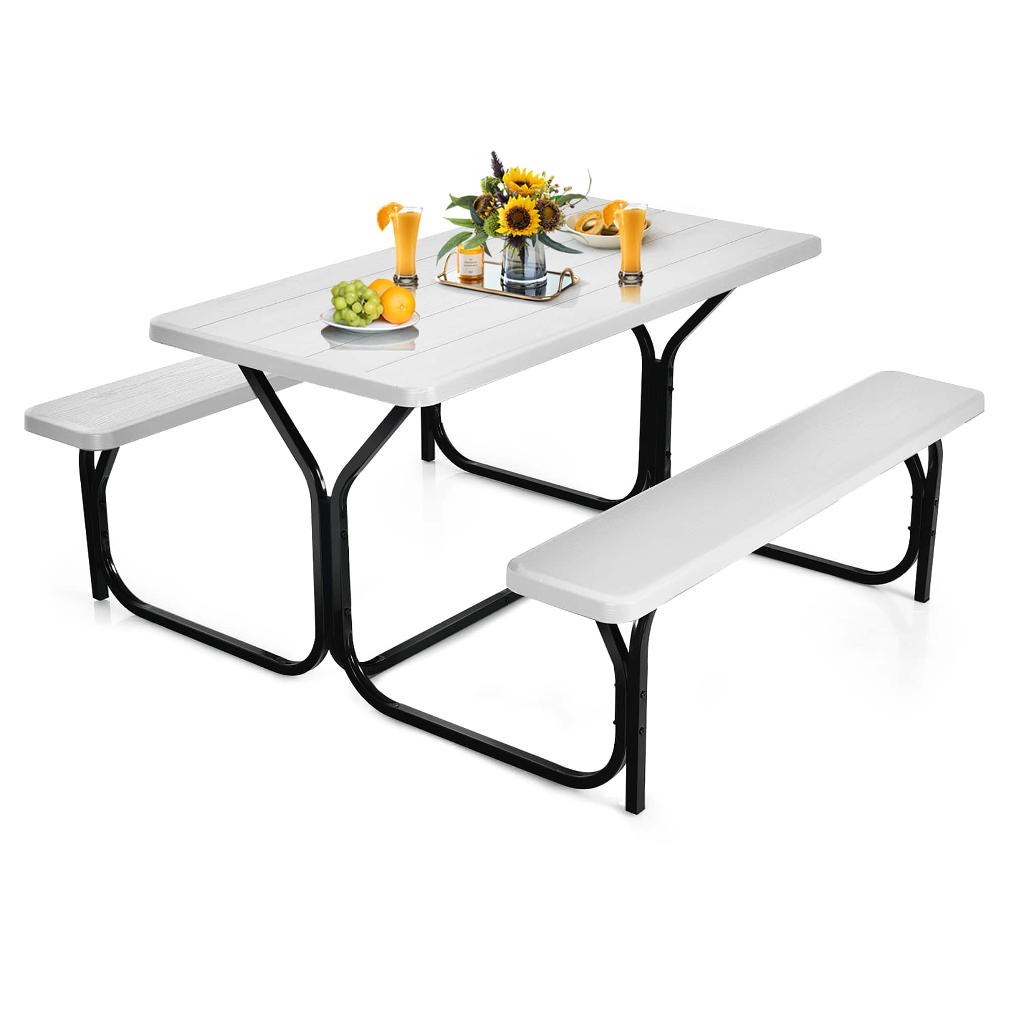 Gymax - Picnic Table Camping Picnic Bench Set Backyard Garden Patio Dining Party - White