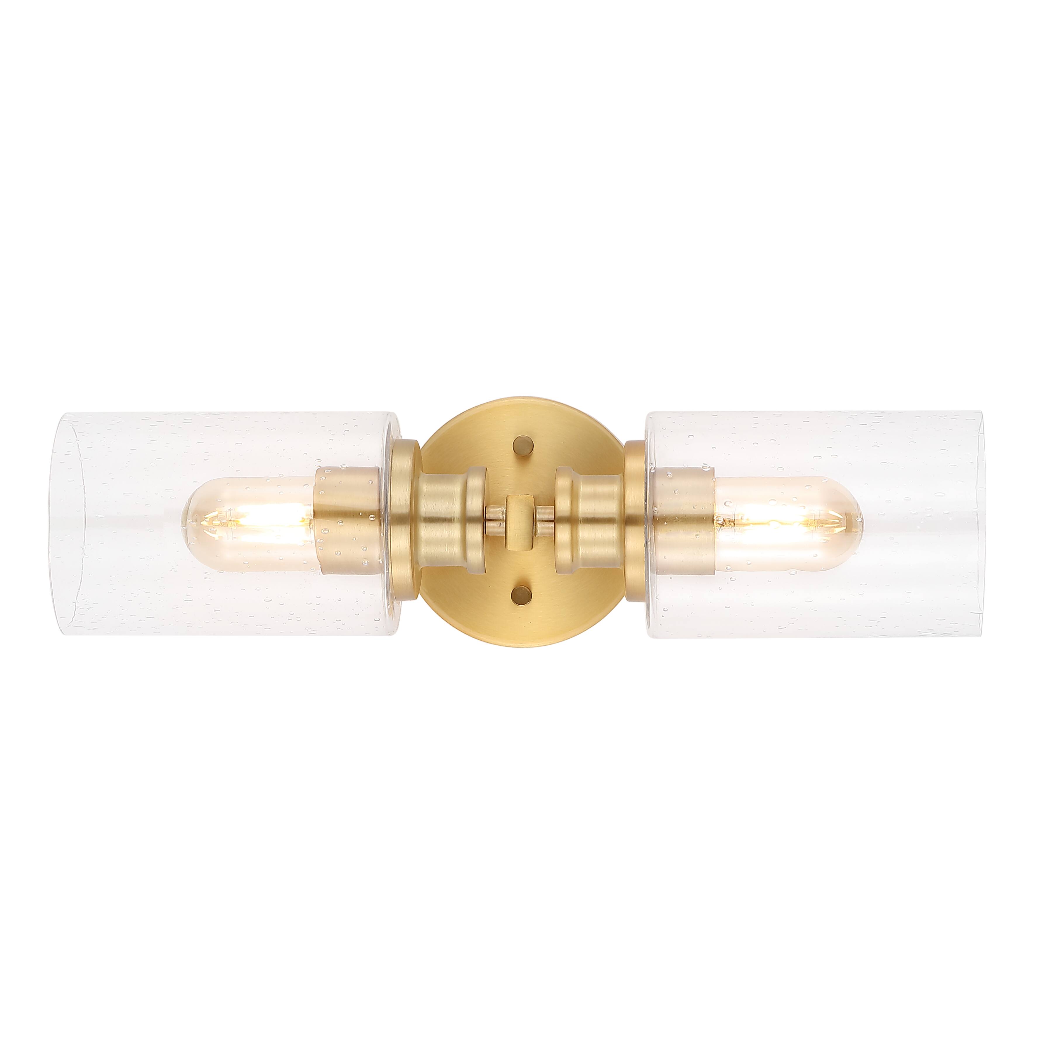 Alt View 8. Jonathan Y - Jules Edison 16.5" Cylinder 2-Light Iron/Seeded Glass Farmhouse Contemporary LED Wall Sconce, Brass Gold - Brass Gold.