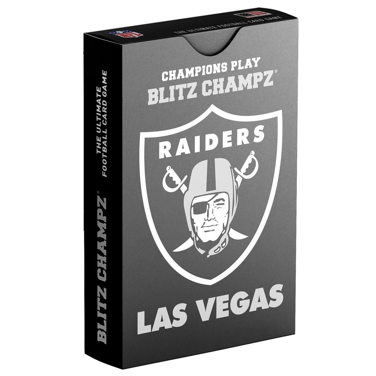 CHAMPIONS PLAY  
BLITZ CHAMPZ  
RAIDERS  
LAS VEGAS  

THE ULTIMATE FOOTBALL CARD GAME  
BLITZ CHAMPZ