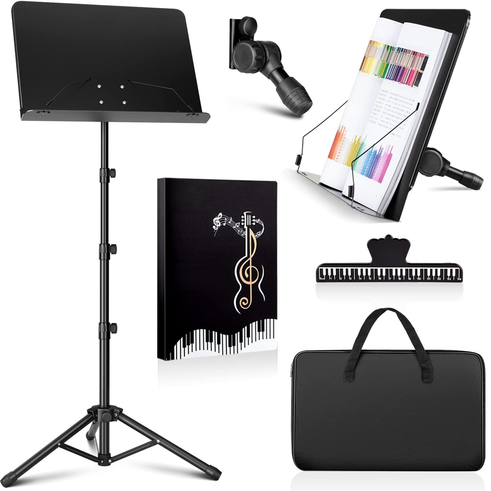 MAGICAL RUBS - Music Stand For Sheet - Dual-use Converts To Desktop Portable& Foldable 31.4-57in Height Adjustable Sturdy Holds Thic - Black Higher Version