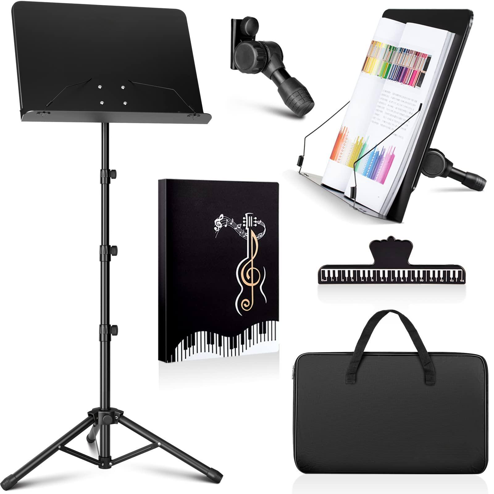 MAGICAL RUBS - Music Stand For Sheet - Dual-use Converts To Desktop Portable& Foldable 31.4-57in Height Adjustable Sturdy Holds Thic - Black Higher Version