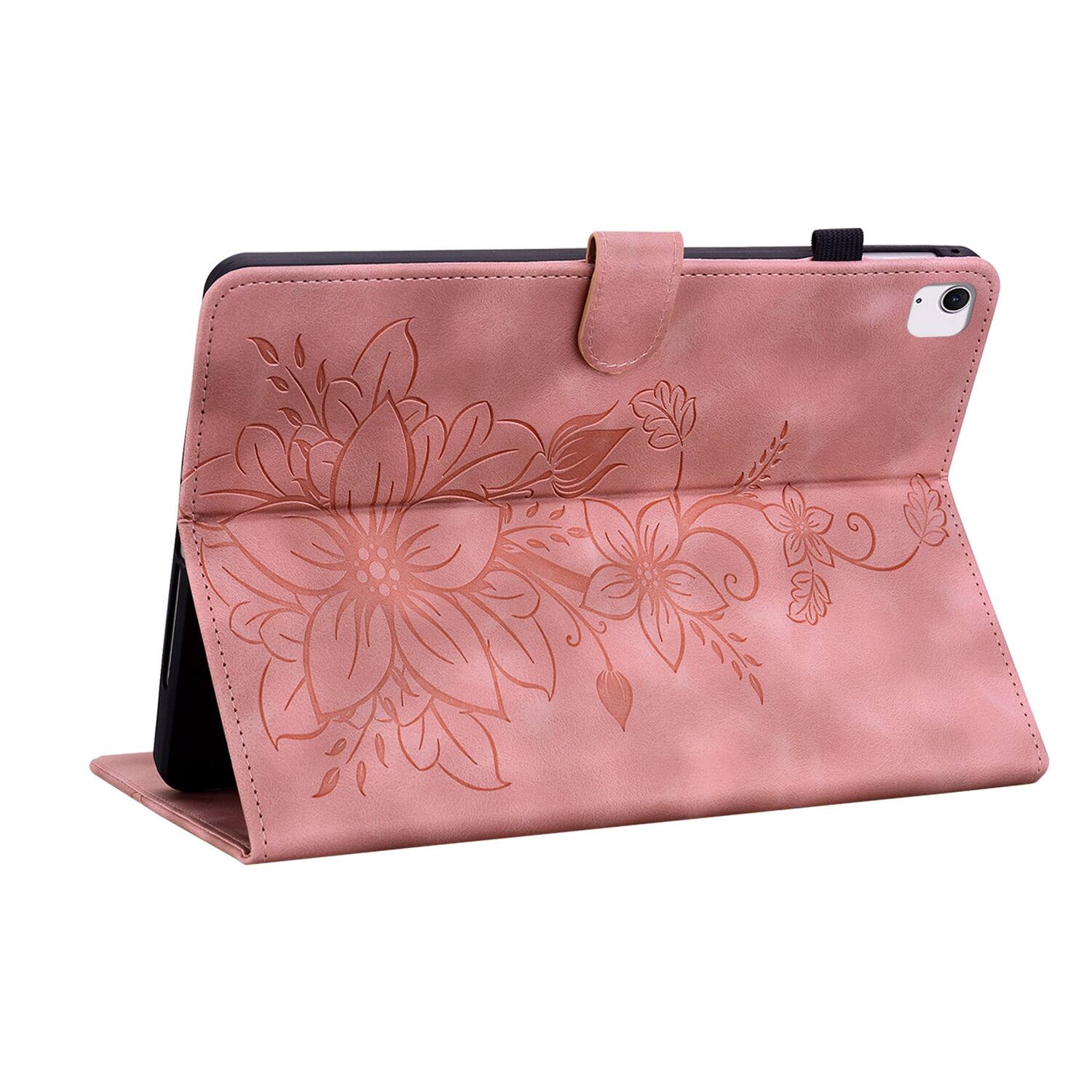 Left. Dteck - For Apple iPad Air (M4) 13" 2026/M3 2025/M2 2024 & iPad Pro 12.9" 3rd-6th Flip Card Holder Leather Cover Anti-Slip Stand - Pink.