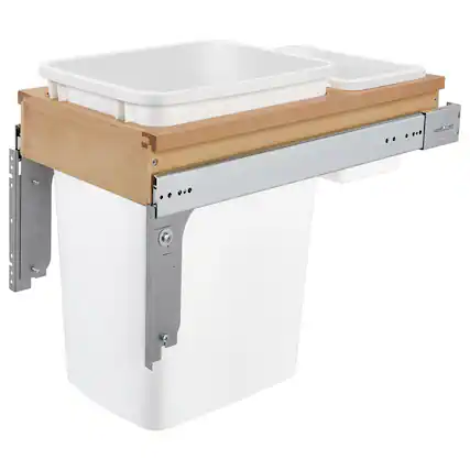 Front. Rev-A-Shelf - Rev-A-Shelf Single Pullout Top Mount Trash Can 35 qt., White, 4WCTM-12DM1-162 - Light Brown.