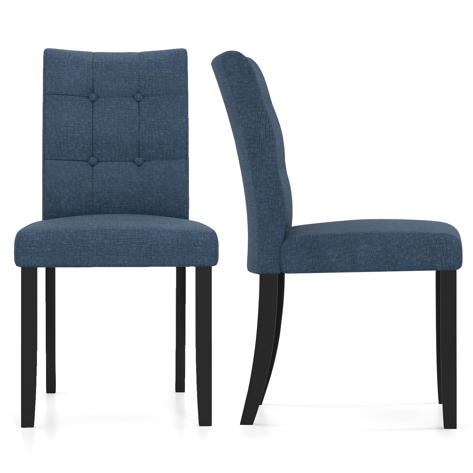Gymax - 2PCS Tufted Dining Chairs Upholstered Kitchen Armless Side Chairs w/Padded Seat - Dark Blue, Black