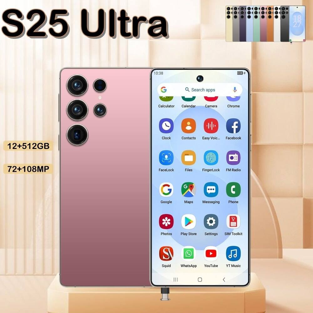 S25 Ultra  
18 27 10:38  
Search apps  
Calculator Calendar Camera Chrome 12+512GB Clock Contacts Easy Voice...  
Facebook 72+108MP FaceLock Files FingerLock FM Radio  
Google Maps Messaging Phone Photos Play Store Settings SIM Toolkit  
Squid WhatsApp YouTube YT Music