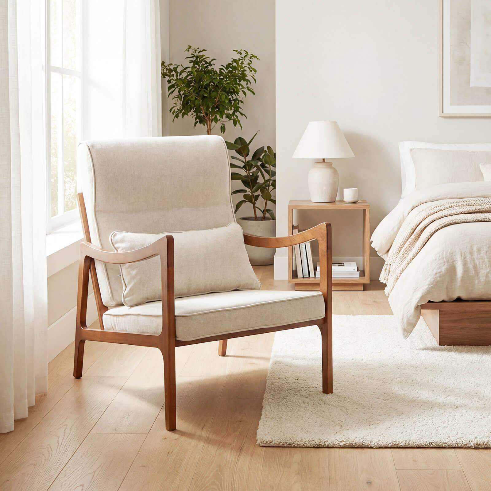 Alt View 3. Costway - Costway 2 PCS Linen Fabric Upholstered Armchair with Lumbar Pillow, Removable Back - Beige.