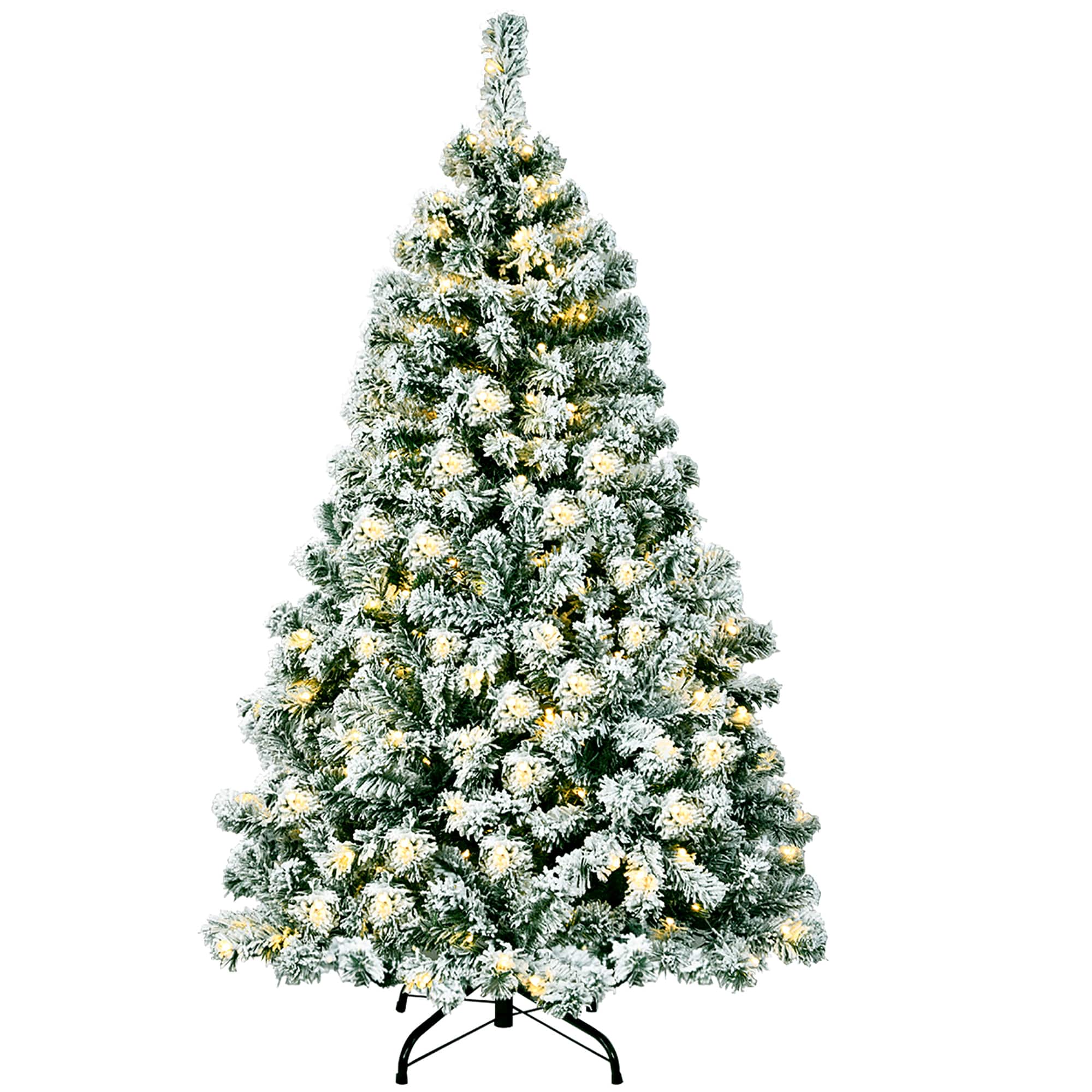 Costway - 4.5Ft Pre-Lit Premium Snow Flocked Hinged Artificial Christmas Tree w/200 Lights - Green/White