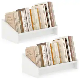 Gymax - 2PCS-Wooden Tilting Bookcase Space-Saving Desktop Shelf for Magazines & Cookbooks - White