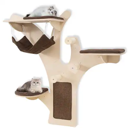 Front. Gymax - Gymax Wall-Mounted Cat Tower w/ Perch Hammock Sisal Scratching Posts & Mat Cushions - GYM18392.