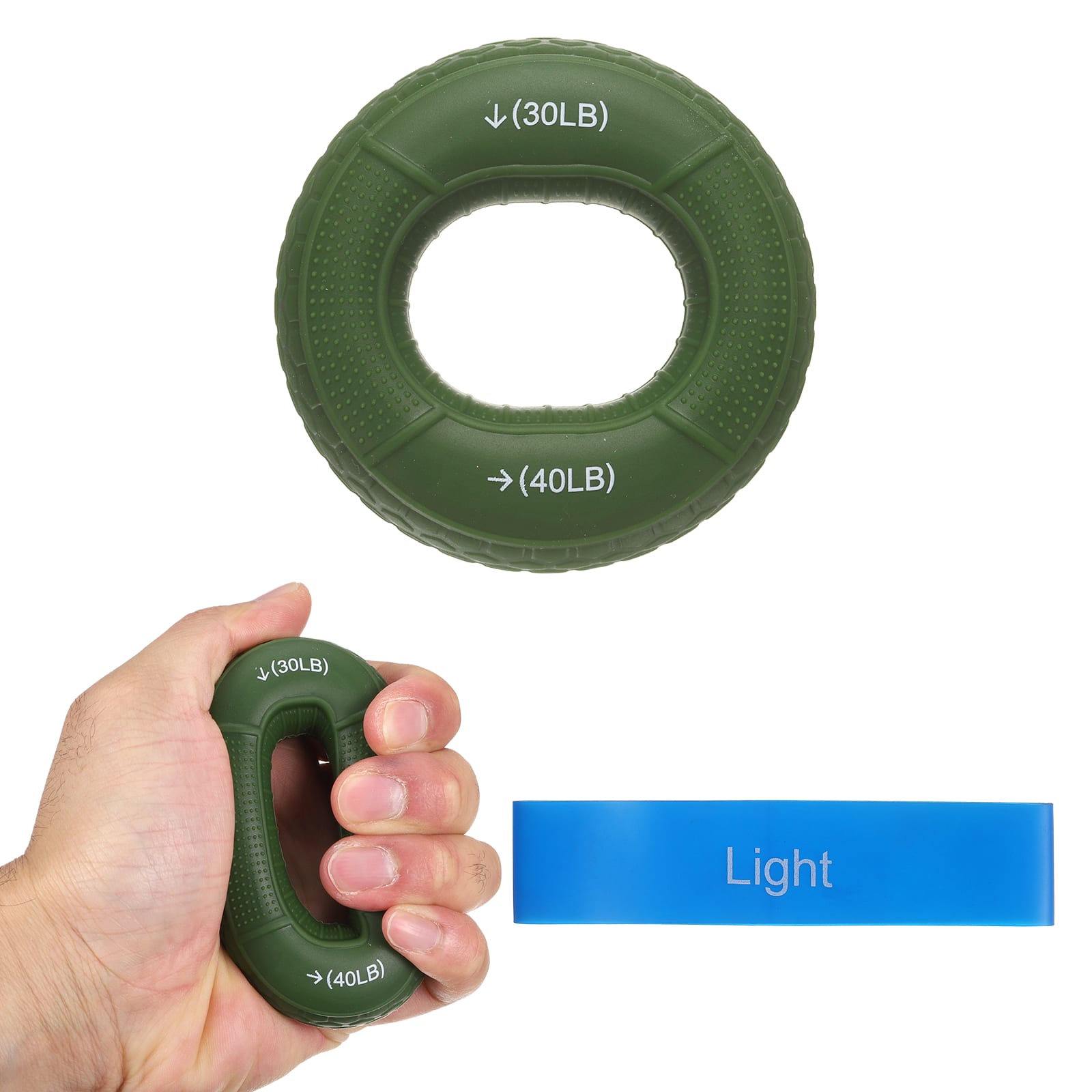 Unique Bargains - Silicone Ring Grip Strength Trainer with Finger Extension Band Forearm Trainer Kit 30-40LB & 2pcs - For Climbing Workout - Green