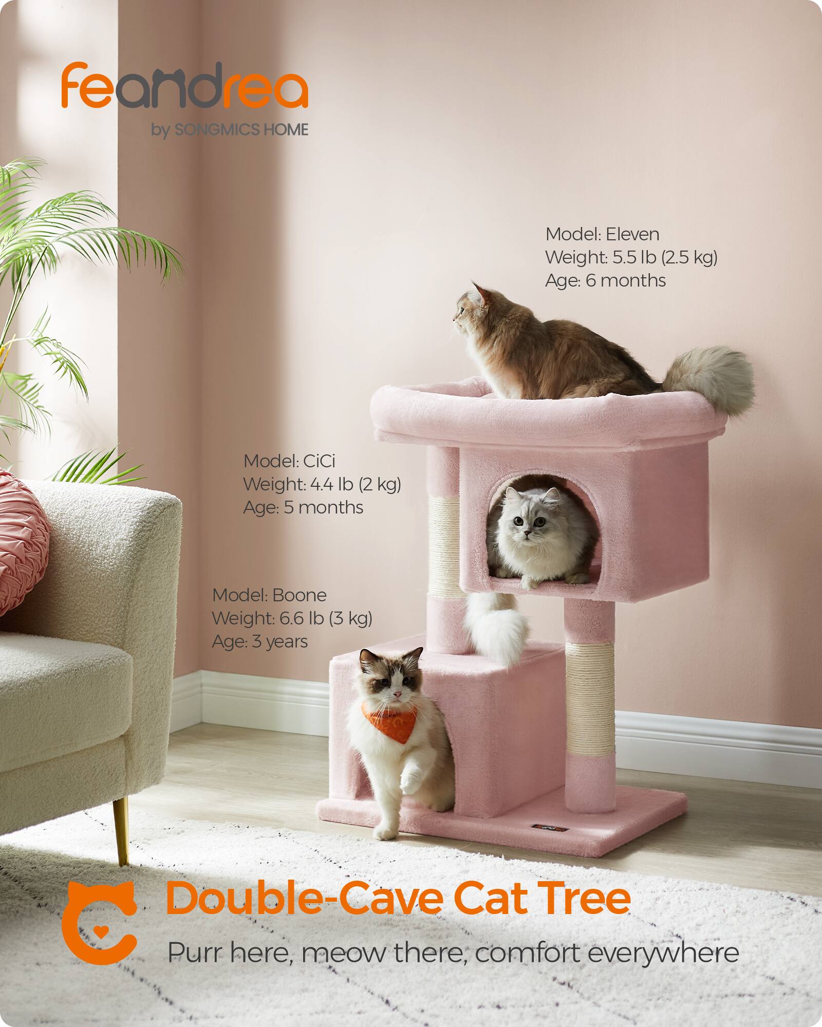 Songmics Home Cat Tree, 33.1 Inch Cat Tower, Plush Condo for Large Cats ...