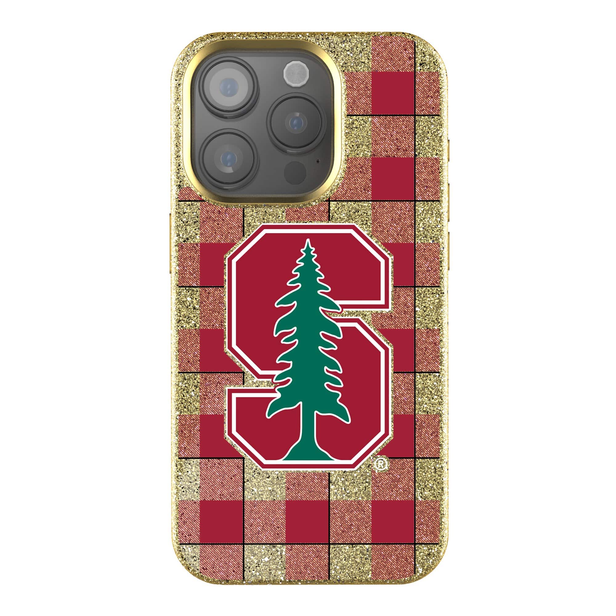 Keyscaper - NCAA - Stanford Cardinal Plaid Bling iPhone Case - 14 - Gold