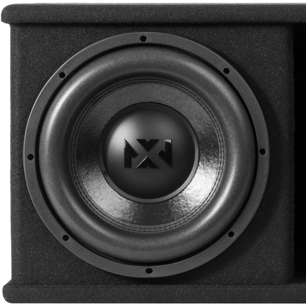 Left. NVX - NVX NPKG212 Dual 12" Bass Package (500W RMS) Loaded Dual 12" Sub Bass Kit with Slot Ported Box, Monoblock Amp & Remote.