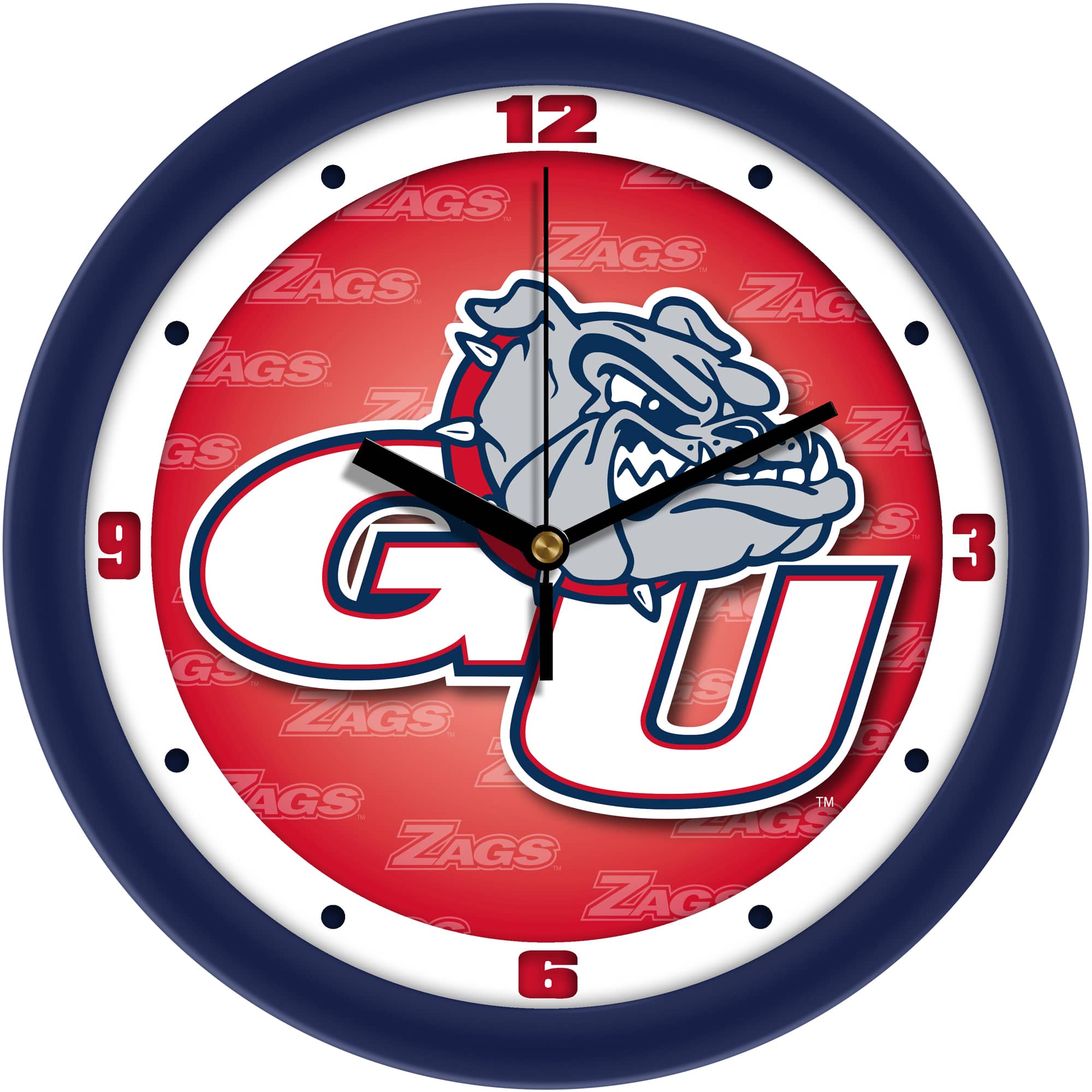 MpDirect - Gonzaga Bulldogs 11.5'' Suntime Premium Glass Face Dimension Wall Clock - Multicolor