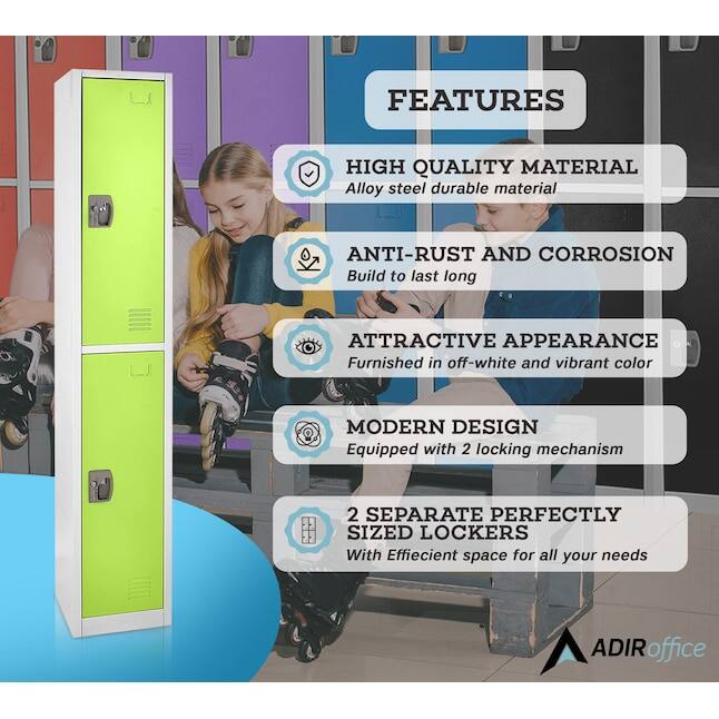 FEATURES
HIGH QUALITY MATERIAL
Alloy steel durable material
ANTI-RUST AND CORROSION
Build to last long
ATTRACTIVE APPEARANCE
Furnished in off-white and vibrant color
MODERN DESIGN
Equipped with 2 locking mechanism
2 SEPARATE PERFECTLY SIZED LOCKERS
With Efficient space for all your needs
ADIRoffice