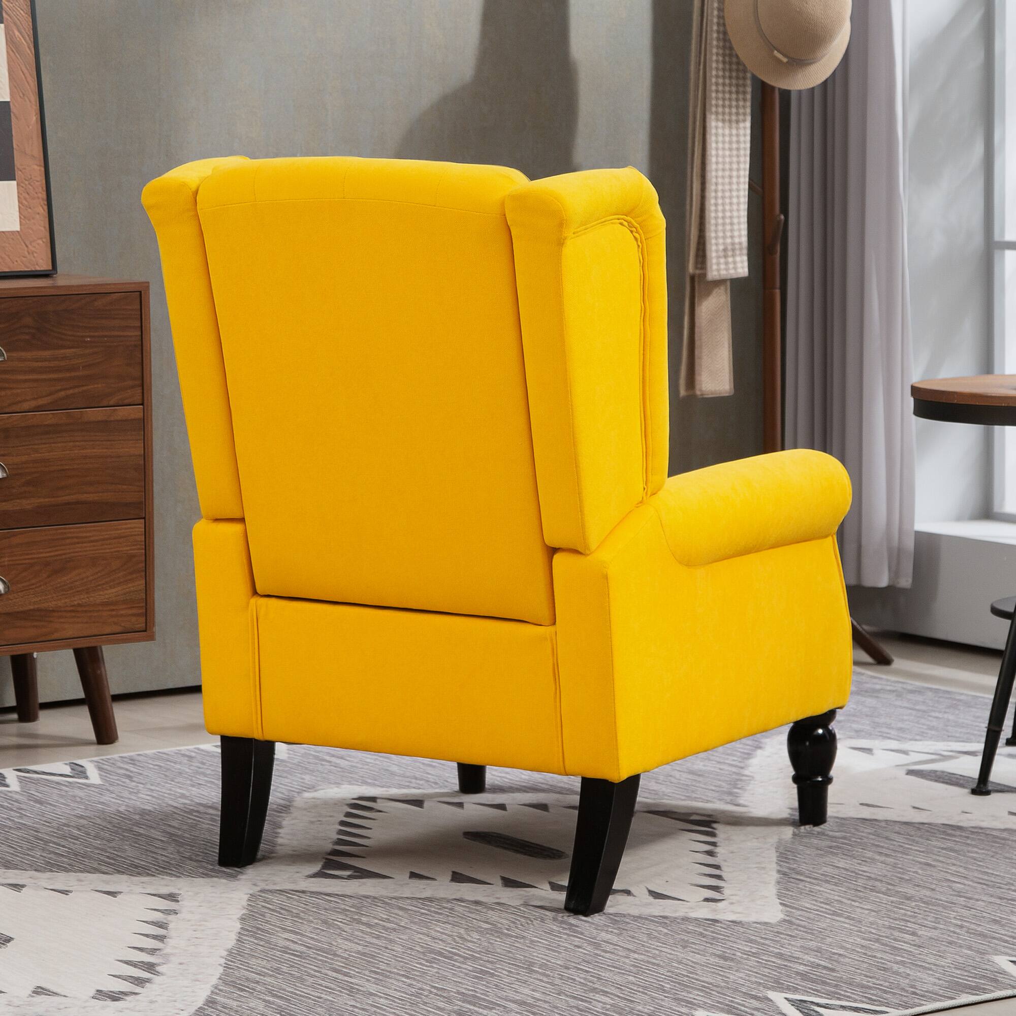 Alt View 7. Homcom - Mid-Century Modern Accent Chair, High Wingback Chair, Button-Tufted Upholstered Fabric Armchair - Yellow.