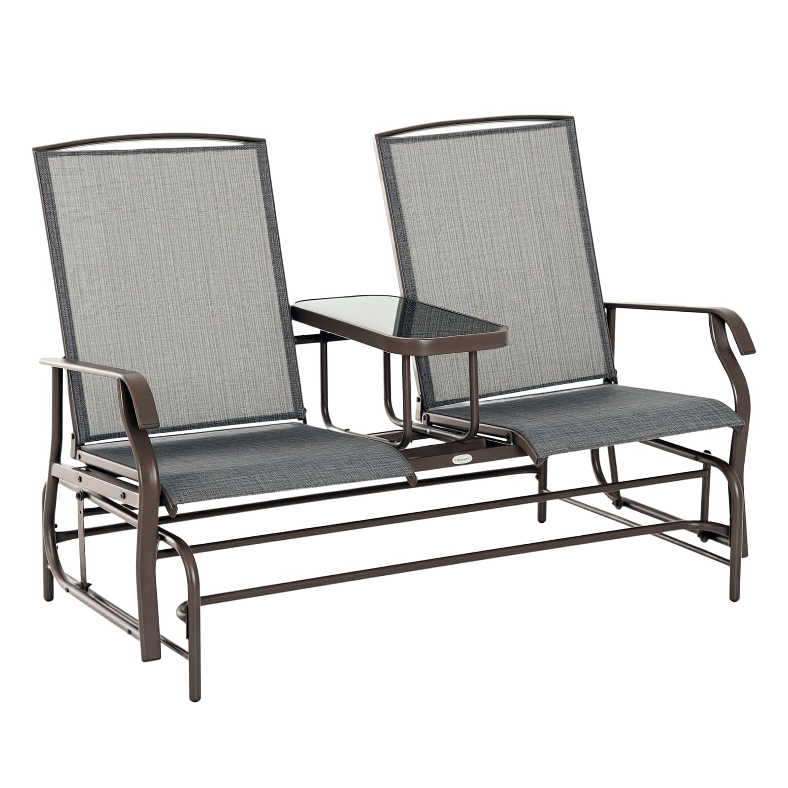 Outsunny - Outdoor Glider Bench with Center Table, Metal Frame Patio Loveseat with Breathable Mesh Fabric and Armrests - Gray price history on PriceWatchPro