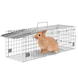 VEVOR - Live Animal Cage Trap, 24" x 8" x 8" Humane Cat Trap Galvanized Iron, Folding Animal Trap with Handle for Rabbits