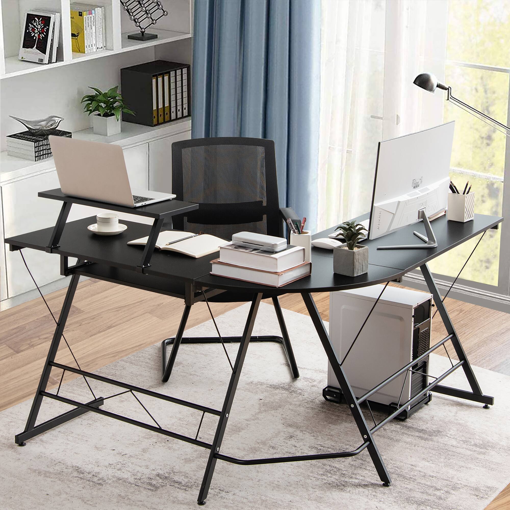 Alt View 9. Costway - Costway L Shaped Computer Desk Home Office Workstation w/ Movable Monitor Stand - Black.