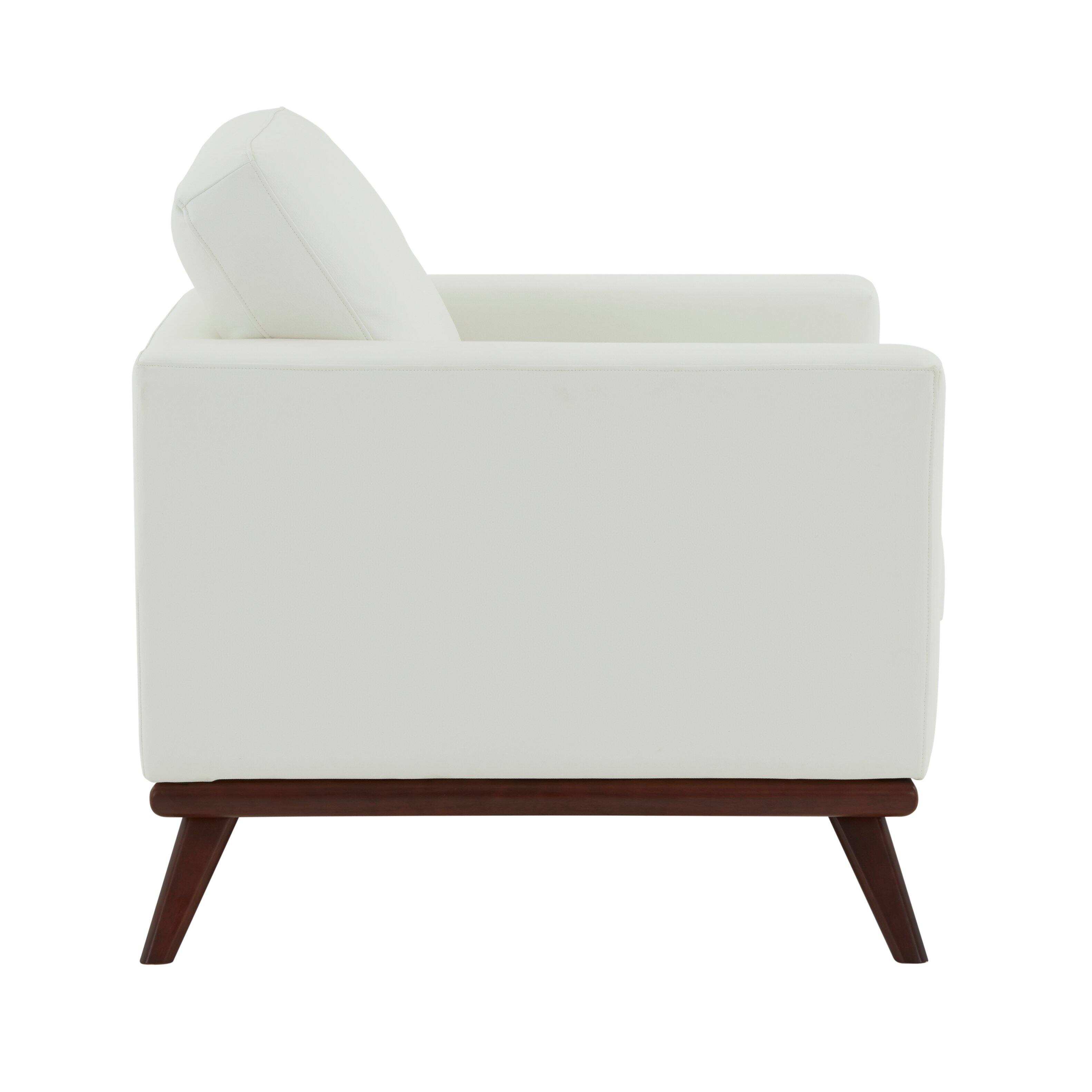 Back. LeisureMod - Chester Mid-Century Modern Leather Accent Chair, Birch Wood Frame Armchair - Easy Assembly - White.