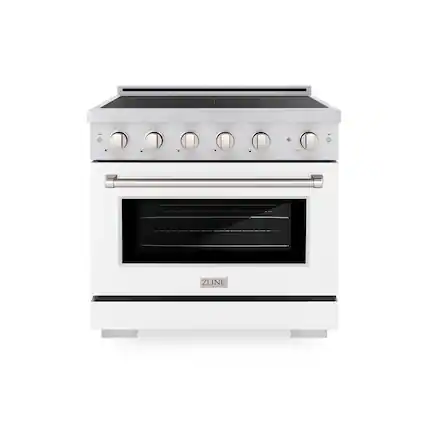 Front. ZLINE - 36 in. 5.2 cu. ft. Paramount Freestanding Induction Range with 5 Burners and Electric Oven in Satin Steel w/ white Door - Matte White.